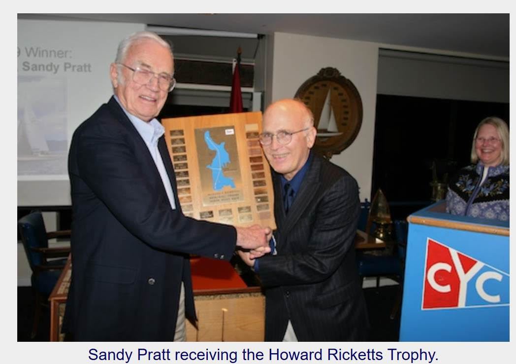 Sandy Pratt Receiving Howard Ricketts Trophy (Sandy Pratt (L); John Rahn (R))